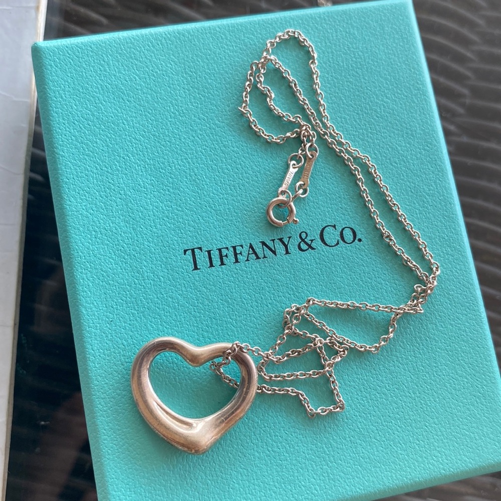 Tiffany Open Heart Pendant Necklace Elsa Peretti